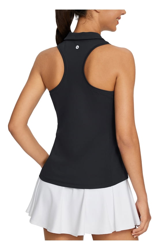 Golf Shirts for Woman Sleeveless Tennis Tank Tops V-Neck Racerback Polo Collar Black XS