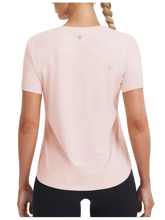 Ice Cooling Athletic Shirts for Women UPF 50+ Workout Tops Running Short Sleeve for Women Tennis Breathable Quick Dry Moisture Wicking Stretch Loose Fit Gym Light Pink L