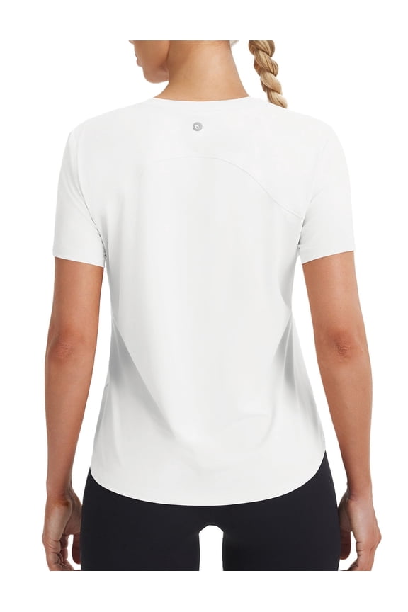 Ice Cooling Athletic Shirts for Women UPF 50+ Workout Tops Running Short Sleeve for Women Tennis Breathable Quick Dry Moisture Wicking Stretch Loose Fit Gym White S