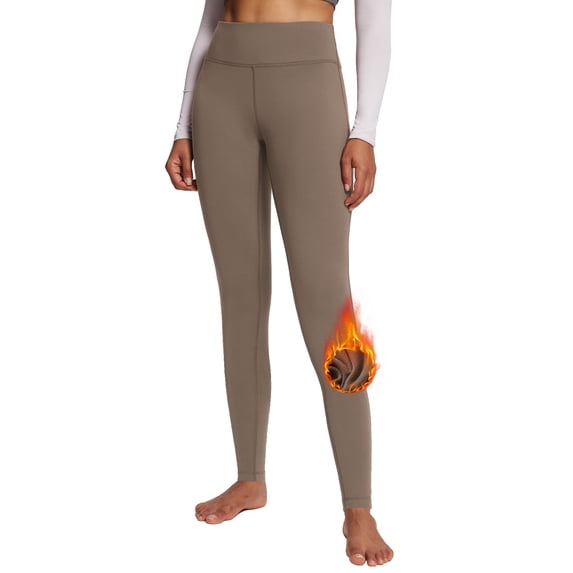 BALEAF Leggings for Women Fleece Lined Thermal Warm Winter Tights High Waisted Thick Yoga Pants Cold Weather Inner Pocket Cocoa Creme S