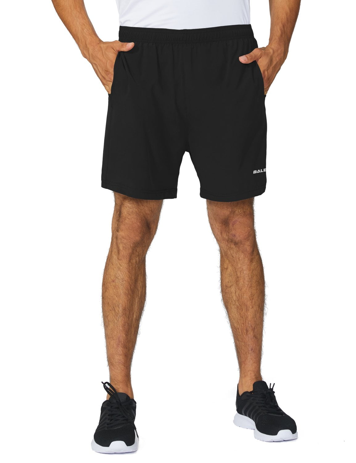 BALEAF Men's 5 inches Running Athletic Shorts with Zipper Pocket Black ...