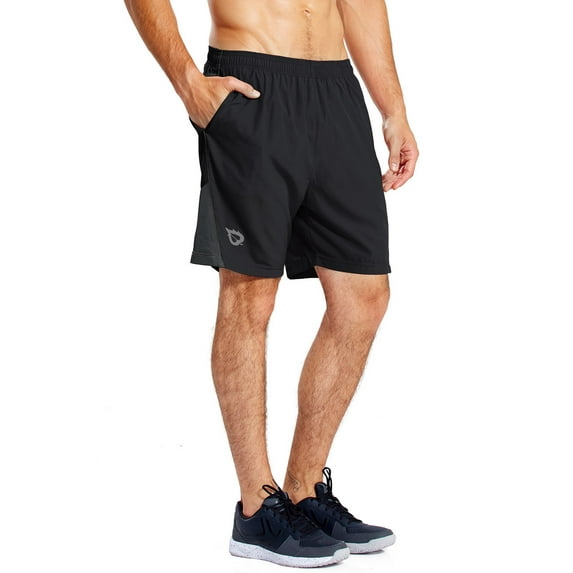 BALEAF Men's 7'' Athletic Shorts with Mesh Liner and Zip Pocket Black Size S