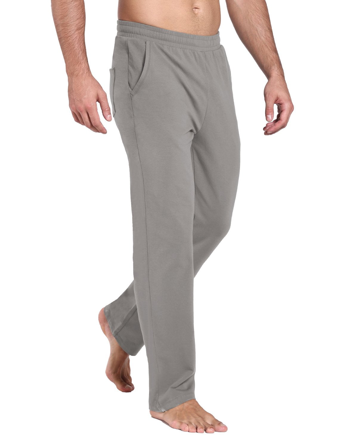 BALEAF Men's Cotton Sweatpants Open Bottom Yoga Straight Leg Lounge Pajamas  Loose Fit Casual Pants with Back Pockets Dark Green XL 