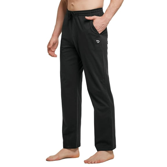 BALEAF Men's Cotton Yoga Sweatpants Open Bottom Joggers Straight Leg Running Casual Loose Fit Athletic Pants With Pockets Black M