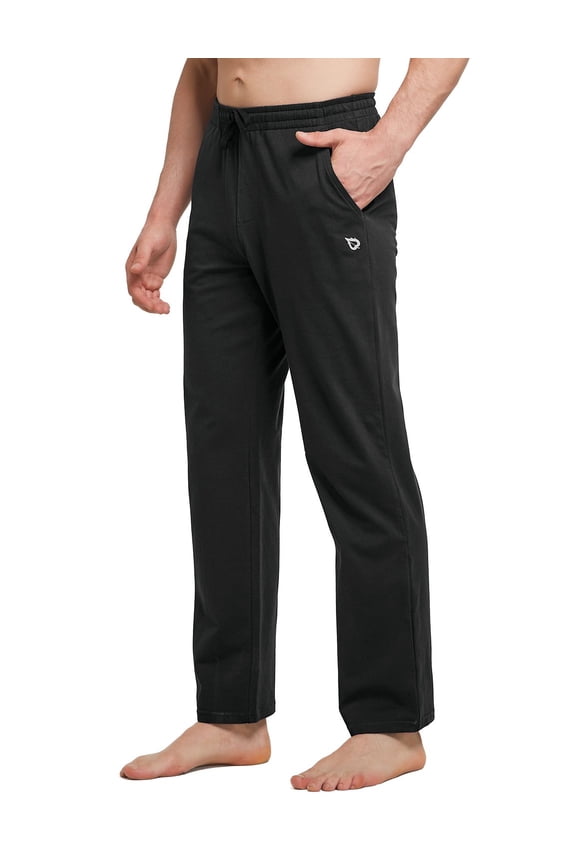 Men's Cotton Yoga Sweatpants Open Bottom Joggers Straight Leg Running Casual Loose Fit Athletic Pants With Pockets Black M