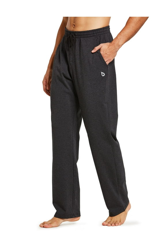 Men's Cotton Yoga Sweatpants Open Bottom Joggers Straight Leg Running Casual Loose Fit Athletic Pants With Pockets Charcoal M