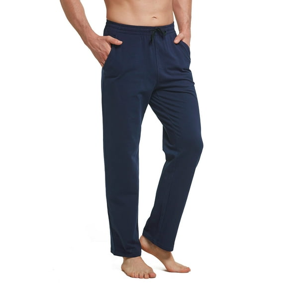BALEAF Men's Cotton Yoga Sweatpants Open Bottom Joggers Straight Leg Running Casual Loose Fit Athletic Pants With Pockets Navy Blue XL