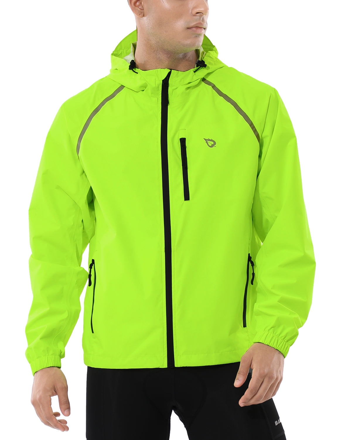 Men's Cycling Running Jacket Waterproof Windbreaker Reflective Yellow Size M -