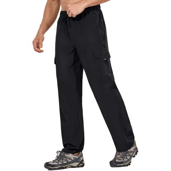 BALEAF Men's Hiking Cargo Pants Quick Dry Water Resistant with Zip Pockets Lightweight UPF 50+ for work Black Size XL