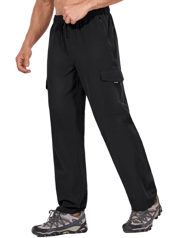 Men's Hiking Cargo Pants Quick Dry Water Resistant with Zip Pockets Lightweight UPF 50+ for work Black Size XL