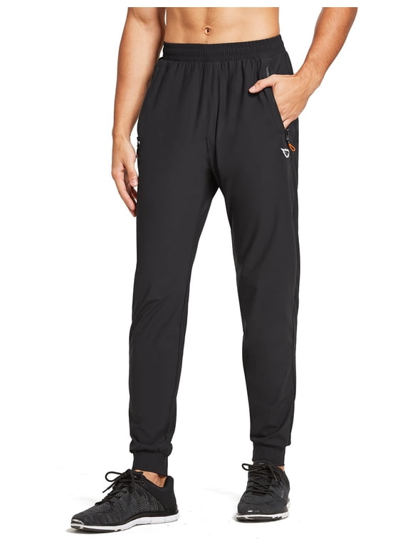 Men's Lightweight Jogger Pants Workout Running Athletic Training Gym Quick Dry Tapered Joggers Zipper Pockets Black XXL