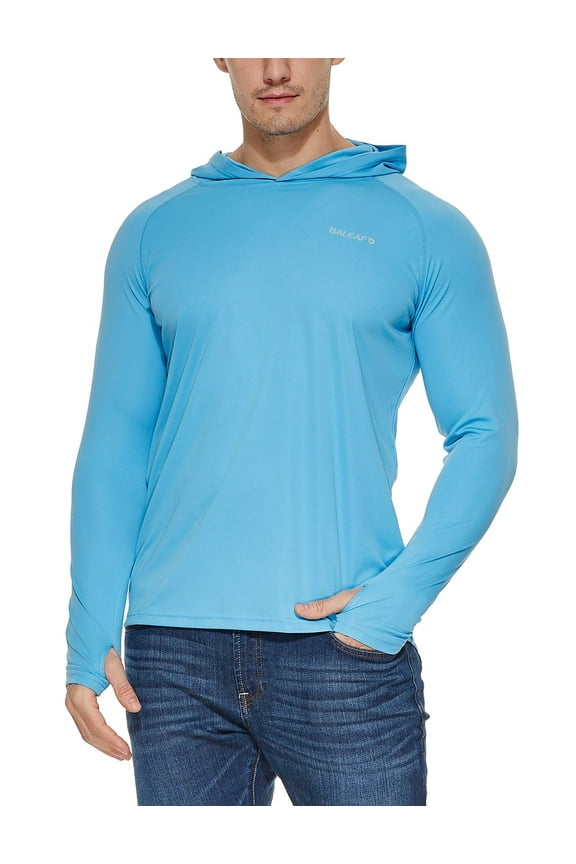 Men's Long Sleeve Fishing Hoodie Pullover Sweatshirt Shirt Blue L