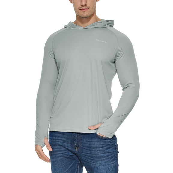 BALEAF Men's Long Sleeve Fishing Hoodie Pullover Sweatshirt Shirt Gray L
