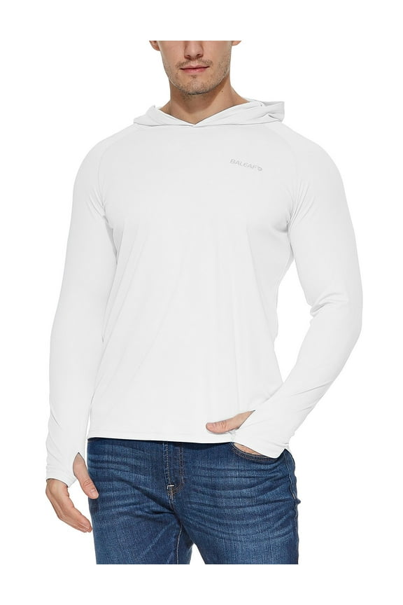 Men's Long Sleeve Fishing Hoodie Pullover Sweatshirt Shirt White L