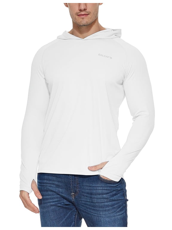 Men's Long Sleeve Fishing Hoodie Pullover Sweatshirt Shirt White M