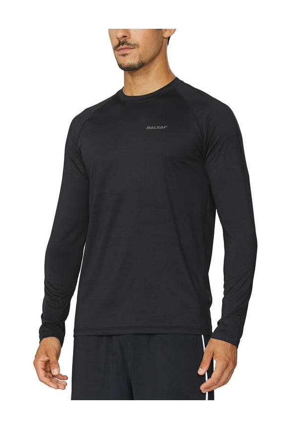 Men's Long Sleeve Running Shirts Athletic Workout UPF 50+ Quick Dry Lightweight Black Size S