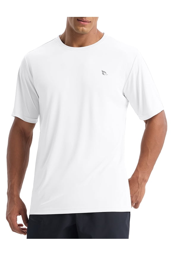 Men's Rash Guard Swim Shirt 50+ Sun UV Protection SPF Short Sleeve T-Shirts Quick Dry Lightweight Hiking Athletic White M