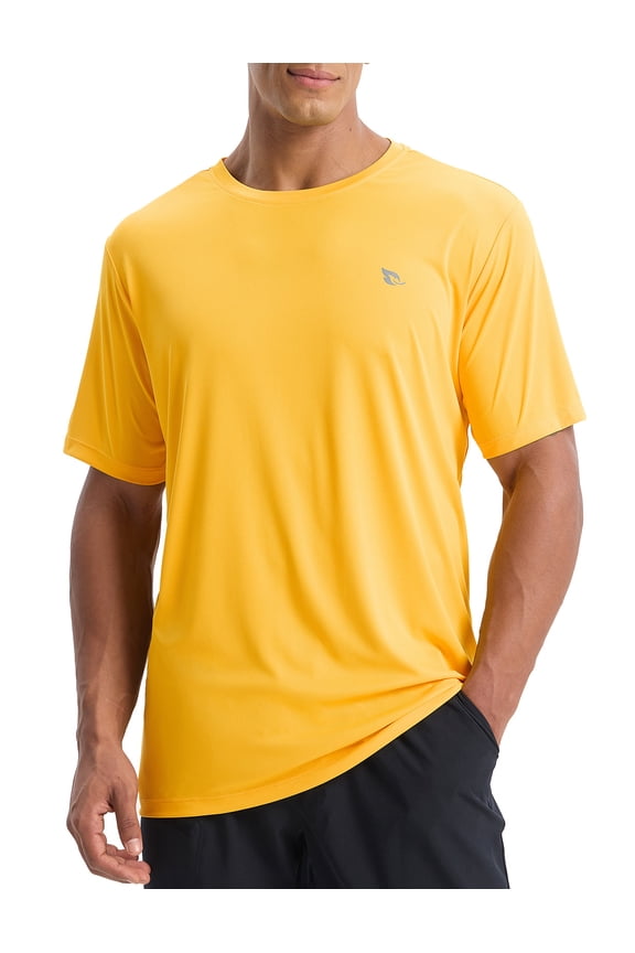 Men's Rash Guard Swim Shirt 50+ Sun UV Protection SPF Short Sleeve T-Shirts Quick Dry Lightweight Hiking Athletic Yellow 2XL