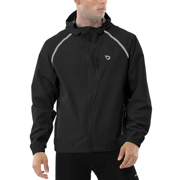BALEAF Men's Running Jacket Cycling Waterproof Windbreaker Reflective Black Size XXXL
