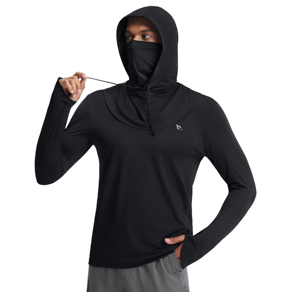 BALEAF Men's Sun Hoodies UPF 50+ Separate Hood with Face Mask Long Sleeve Fishing Shirts UV Protection Rash Guard Black XL
