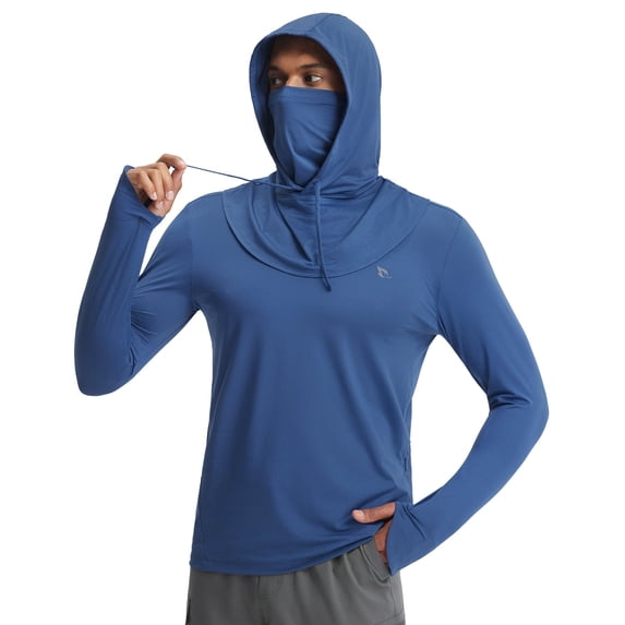 BALEAF Men's Sun Hoodies UPF 50+ Separate Hood with Face Mask Long Sleeve Fishing Shirts UV Protection Rash Guard Navy Blue M