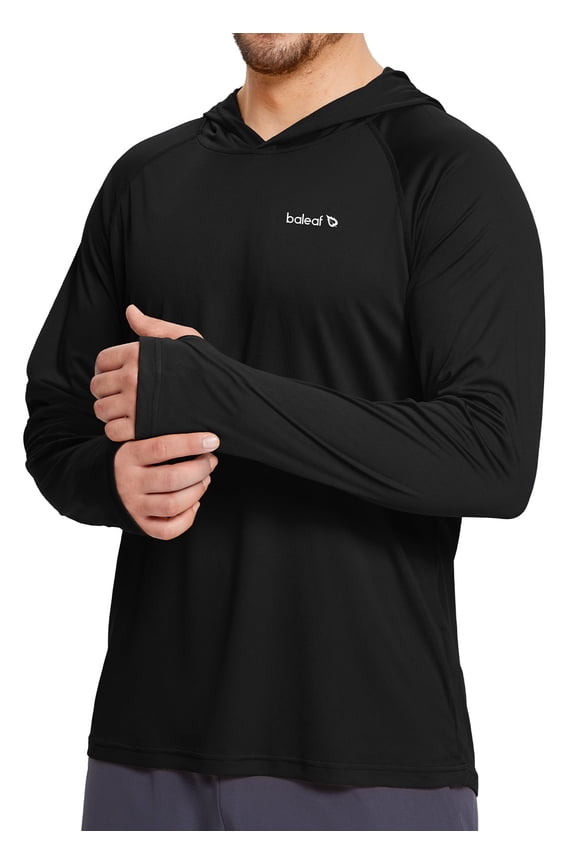 Men's Sun Protection Hoodie Shirt UPF 50+ Long Sleeve UV SPF T-Shirts Rash Guard Fishing Swimming Lightweight Black M