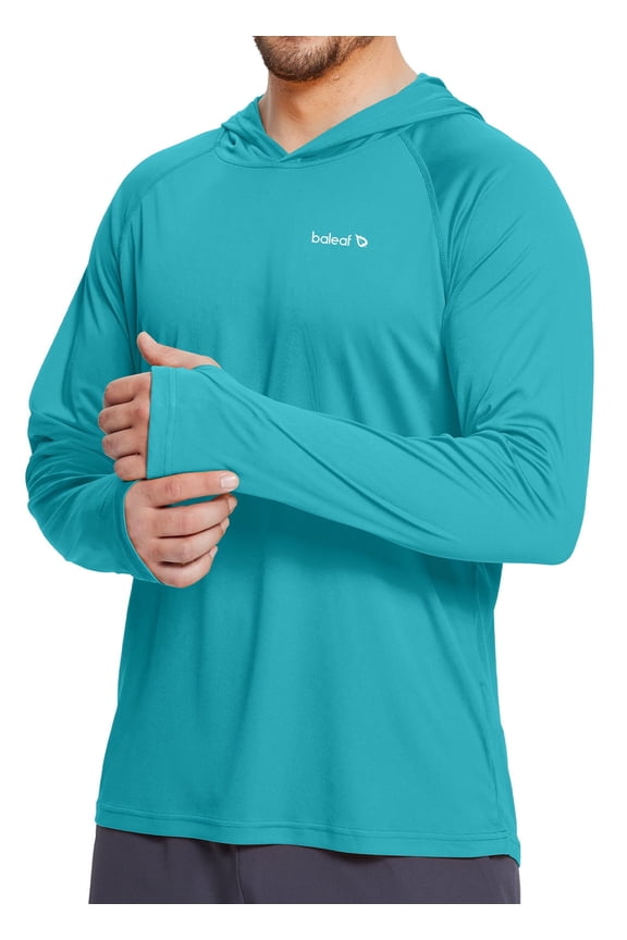 Men's Sun Protection Hoodie Shirt UPF 50+ Long Sleeve UV SPF T-Shirts Rash Guard Fishing Swimming Lightweight Blue Curacao M