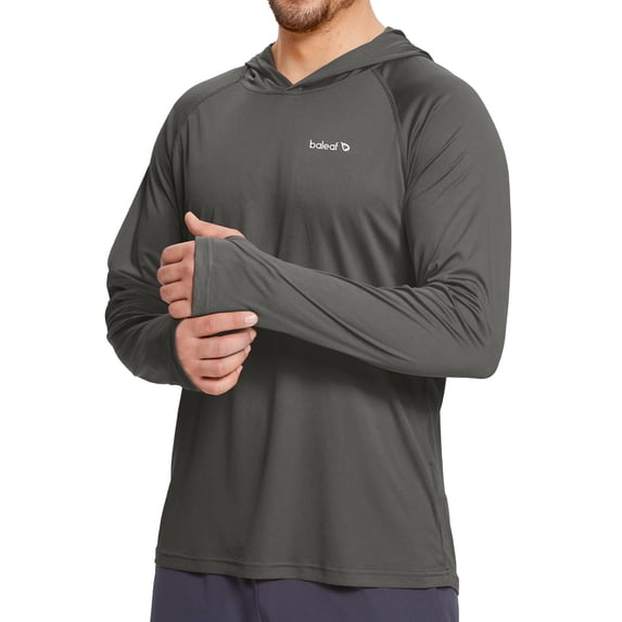 BALEAF Men's Sun Protection Hoodie Shirt UPF 50+ Long Sleeve UV SPF T-Shirts Rash Guard Fishing Swimming Lightweight Deep Gray XL