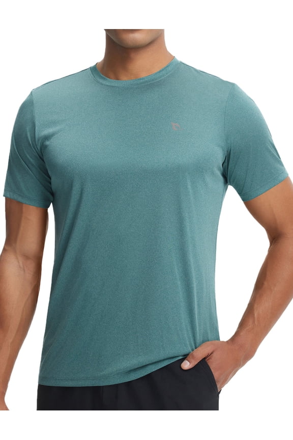 Men's Sun Protection Shirts Short Sleeve T-Shirts Swim Rash Guard Hiking Running SPF UPF 50+ UV Lightweight Heather Dark Green L