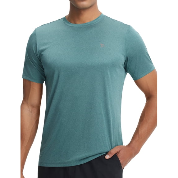 BALEAF Men's Sun Protection Shirts Short Sleeve T-Shirts Swim Rash Guard Hiking Running SPF UPF 50+ UV Lightweight Heather Dark Green L