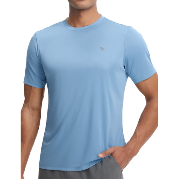 BALEAF Men's Sun Protection Shirts Short Sleeve T-Shirts Swim Rash Guard Hiking Running SPF UPF 50+ UV Lightweight Heather Light Blue M
