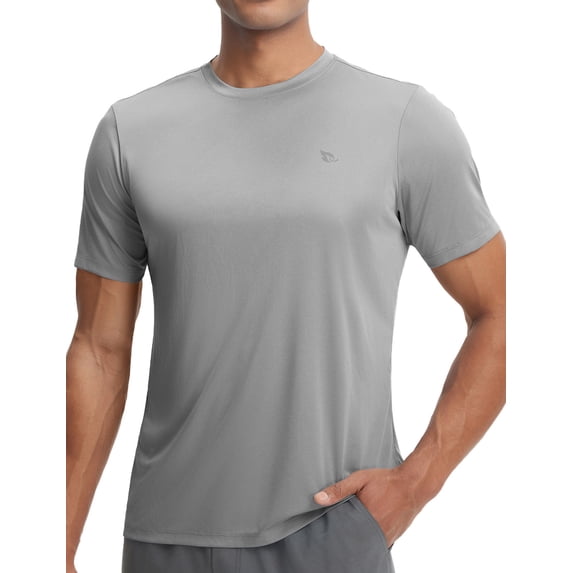 BALEAF Men's Sun Protection Shirts Short Sleeve T-Shirts Swim Rash Guard Hiking Running SPF UPF 50+ UV Lightweight Heather Light Gray 3XL