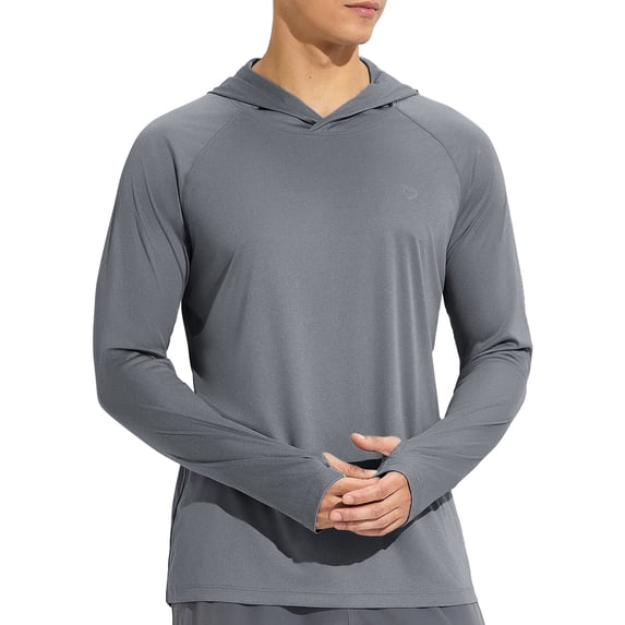 BALEAF Men's UV SPF Hoodie Shirt UPF 50+ Sun Protection Long Sleeve T-Shirts Rash Guard Fishing Swimming Lightweight Light Gray Heather L