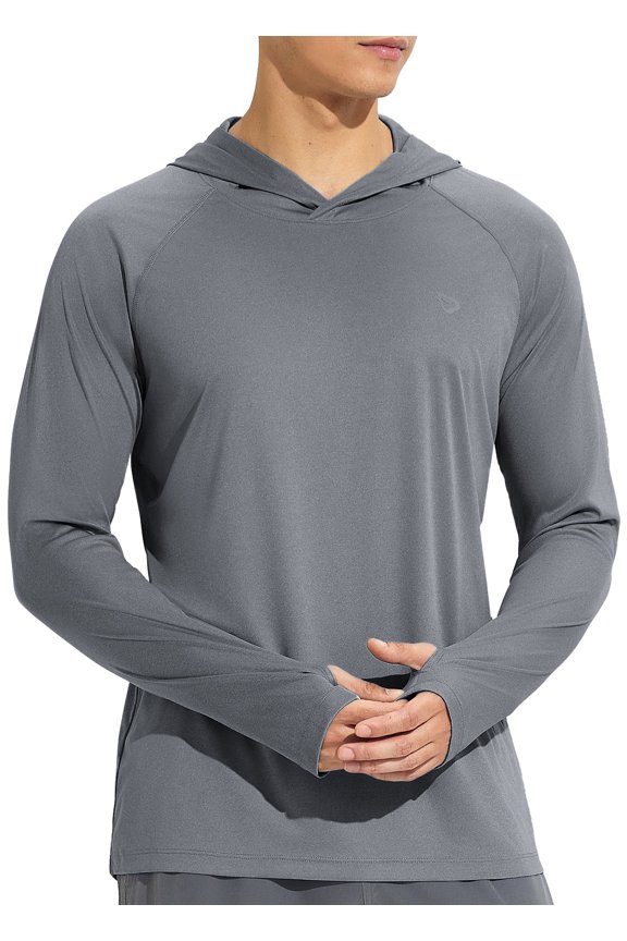 Men's UV SPF Hoodie Shirt UPF 50+ Sun Protection Long Sleeve T-Shirts Rash Guard Fishing Swimming Lightweight Light Gray Heather M