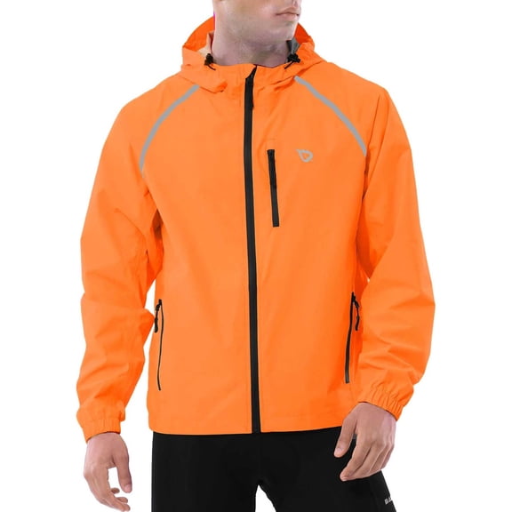 BALEAF Mens Rain Jacket Waterproof Raincoat Windbreaker Gear Running Cycling Golf Coats Hood Lightweight Reflective Orange 2XL