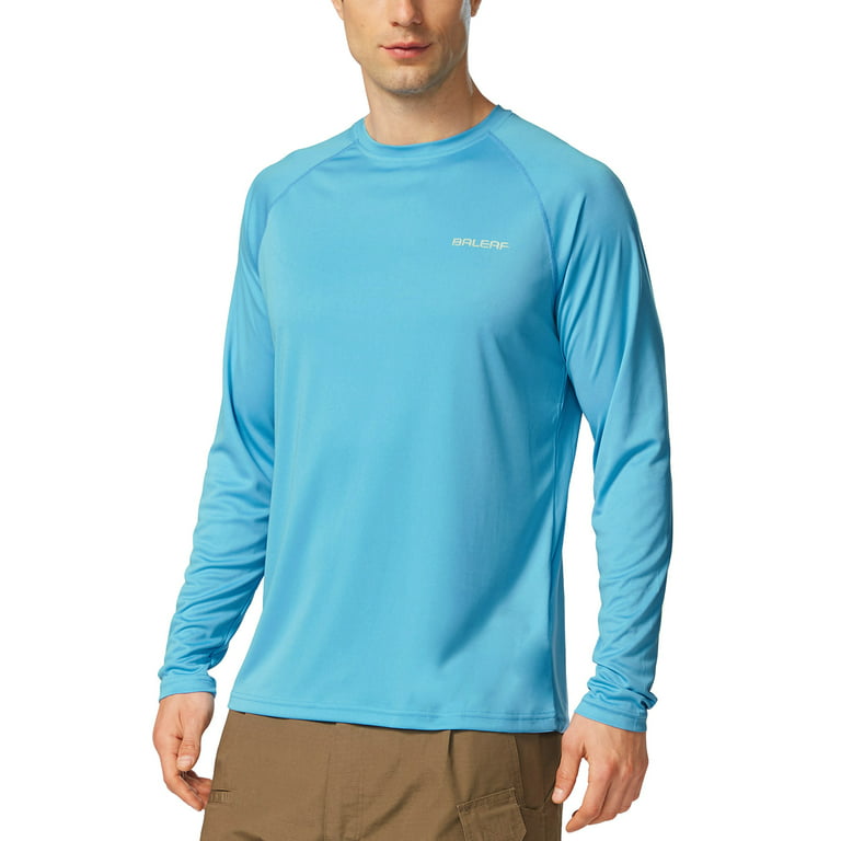 BALEAF Mens Shirts Long Sleeve Sun Protection T-Shirt UV SPF UPF 50+ Quick  Dry Lightweight Fishing Shirts Blue Size L 