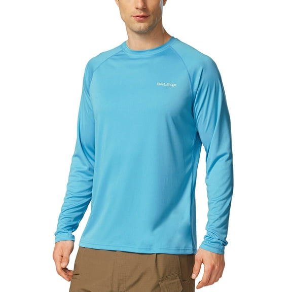 BALEAF Mens Shirts Long Sleeve Sun Protection T-Shirt UV SPF UPF 50 Quick Dry Lightweight Fishing Shirts Blue Size XXL