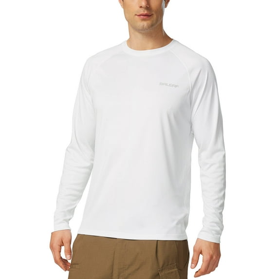 BALEAF Mens Shirts Long Sleeve Sun Protection T-Shirt UV SPF UPF 50+ Quick Dry Lightweight Fishing Shirts White Size L