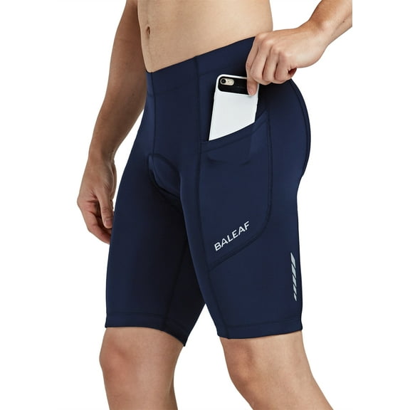 BALEAF Padded Bike Shorts for Men Cycling Shorts Padding Pockets UPF 50+ Dark Blue M