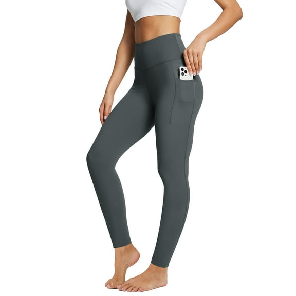 BALEAF Plus Size Leggings Long Leggings for Tall Women Workout Athletic Legging 27" with Deep Pockets Full Length High Waist Soft Yoga Running Pants Dark Gray M