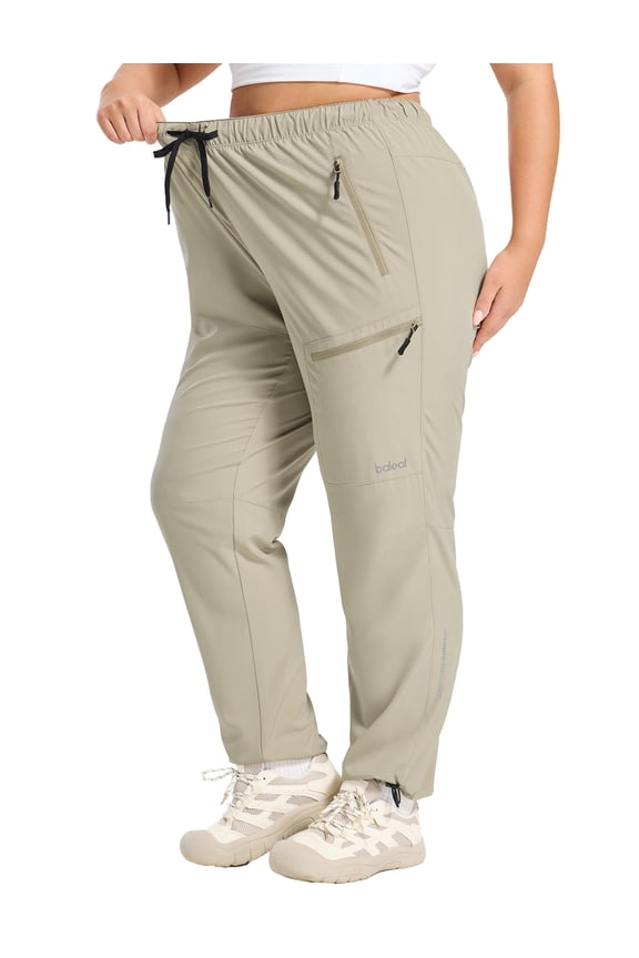 Plus Size Pants for Women Hiking Cargo Water Resistant UPF 50+ Cargo Joggers Zipper Pockets Beige 3XL
