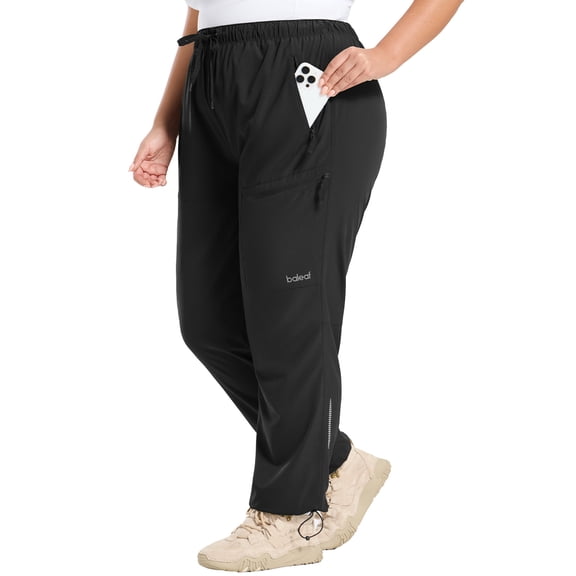 BALEAF Plus Size Pants for Women Hiking Cargo Water Resistant UPF 50+ Cargo Joggers Zipper Pockets Black XL