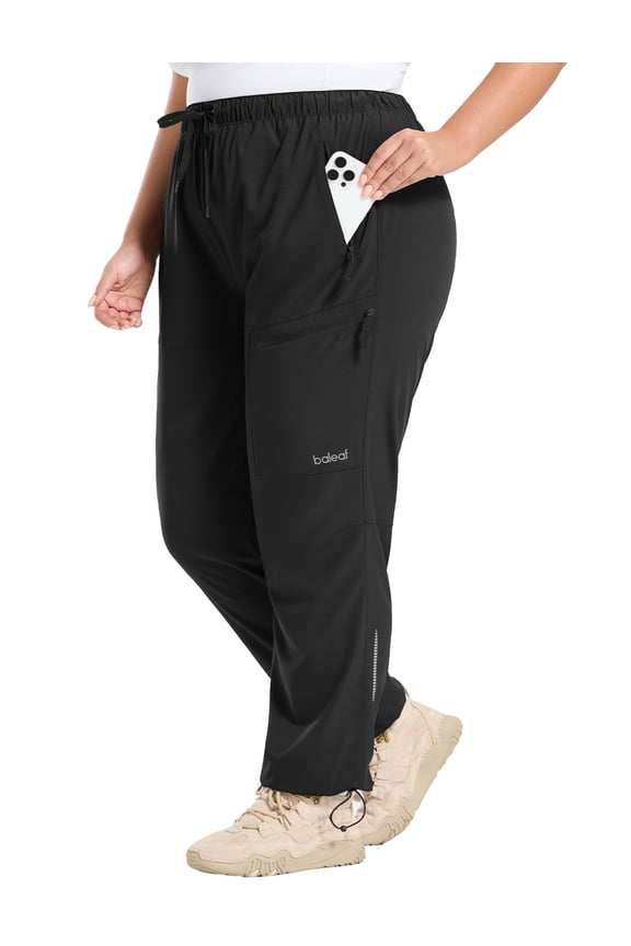 Plus Size Pants for Women Hiking Cargo Water Resistant UPF 50+ Cargo Joggers Zipper Pockets Black XL