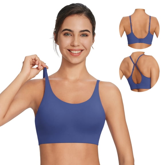 BALEAF Sweatleaf Adjustable Sports Bras for Women Padded Racerback Yoga Bra High Impact Molded Cup Workout Bra Navy Blue L