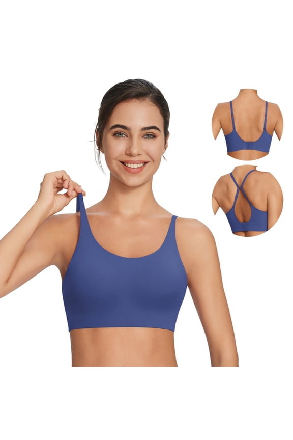 Sweatleaf Adjustable Sports Bras for Women Padded Racerback Yoga Bra High Impact Molded Cup Workout Bra Navy Blue XL