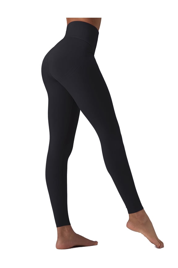 Sweatleaf High Waisted Leggings for Women 25" Tummy Control Compression Yoga Workout Running Gym Pants Black M