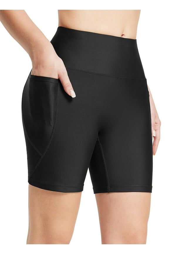 Swim Shorts Women Bathing Suit Bottoms 6" Modest Swimsuits Tankini Tummy Control Board Shorts Swimwear High Waisted Biker Shorts Boyshorts Black XL