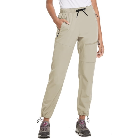 BALEAF Travel Pants Women Hiking Long Tall Lightweight Quick Dry Water Resistant Cargo Pants 31'' Beige Size L