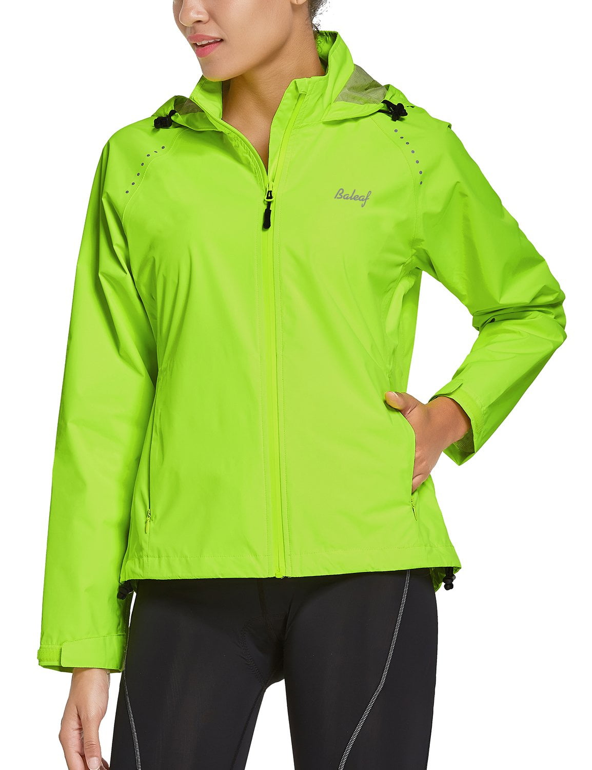BALEAF Women Cycling Running Rain Jackets Waterproof Hiking Wind Breakers  Golf Lightweight Packable Reflective Fluorescent Yellow Size XL