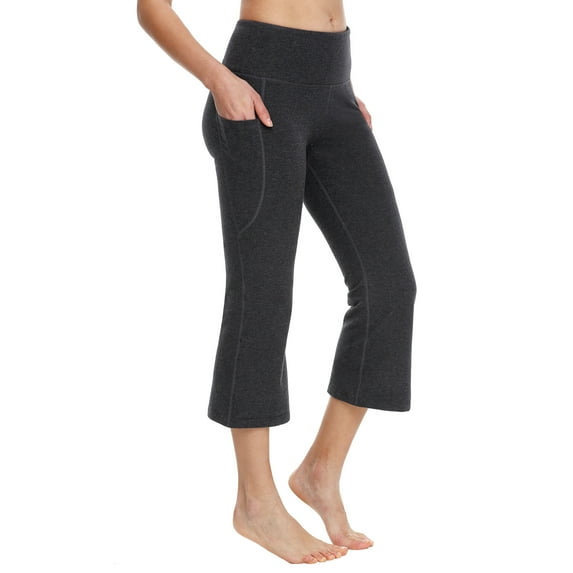 BALEAF Women Yoga Capris flared Pants with Side Pockets - 21"Charcoal L